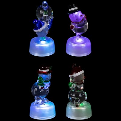 Set of 4 LED Lighted Color Changing Acrylic Snowmen Decorations