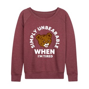 Women's - Instant Message - Tired Simply Unbearable Lightweight French Terry Wide Neck Long Sleeve Graphic Shirt - 1 of 4