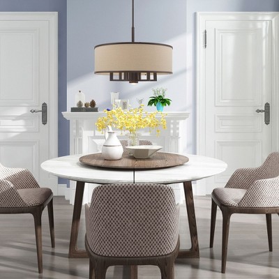Bronze Drum Pendant with Handcrafted Linen Shade - 7 Light