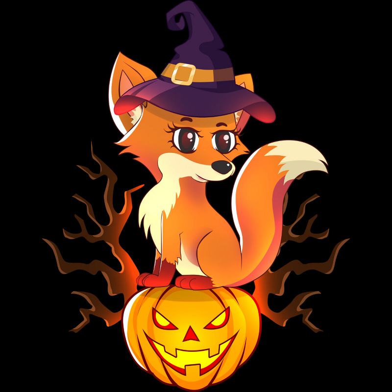 Junior's Design By Humans Cute Witch Fox With Jack O Lantern Halloween Shirt By thebeardstudio T-Shirt, 2 of 4