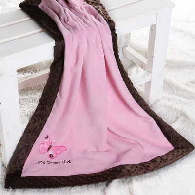 Bacati - Butterflies Pink/Chocolate Embroidered Blanket