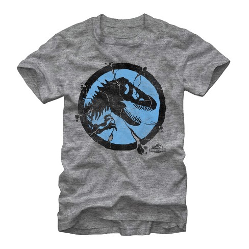 Men s Jurassic World Cracked T. Rex Logo T Shirt Athletic Heather 2X Large