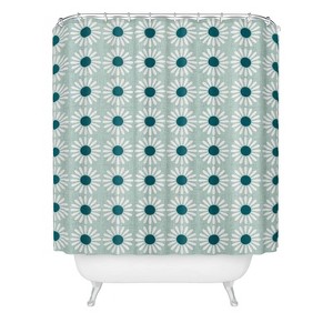 Deny Designs Schatzi Brown Retro Jumbo Daisy Mint Shower Curtain White : Microfiber, Machine Washable, Non-Slip Backing - 1 of 4