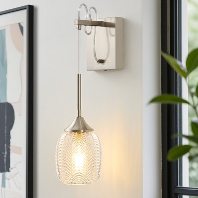 POWLIG 5.11" Adjustable Nickel Wall Sconces - Dimmable Bathroom Light with Glass Shade