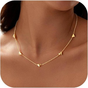 14K Gold Plated Charm Choker Necklace with Pearl & Clover, Cubic Zirconia Dainty Trendy Jewelry Gift for Women - 1 of 4
