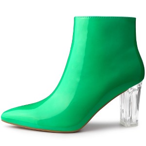 Allegra K Women's Clear Heel Pointy Toe Size Zip Chunky Heels Ankle Boots - 1 of 4