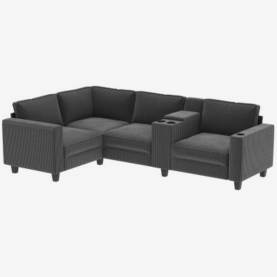 Christopher Knight Home Dave Reversible Corduroy 4-Seater L-Shaped 105.5'' Sofa with Cup Holders and Storage
