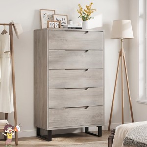 Jojoka 5 Drawer Dresser, Tall Freestanding Storage Chest with Adjustable Legs, Vertical Wooden Closet Organizer for Bedroom, Entryway - 1 of 4