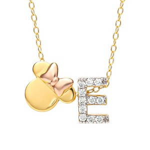 Disney Minnie Mouse Sterling Silver Gold Plated Cubic Zirconia Initial Pendant Necklace, 18" - Letter E - 1 of 4