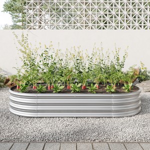 Raised Garden Bed Outdoor, Oval Large Metal Raised Planter Bed for for Plants, Vegetables, and Flowers - Silver - 1 of 1