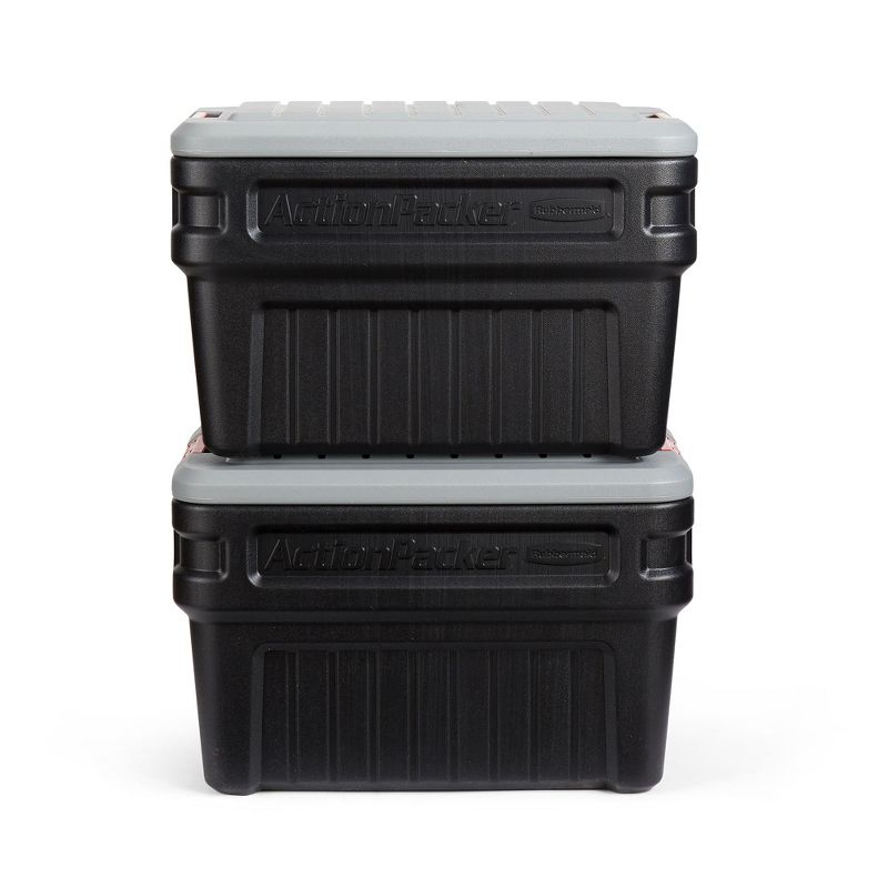 Rubbermaid 24 Gallon Action Packer Lockable Latch Indoor and Outdoor Storage Box Container, Black (2 Pack), 3 of 8