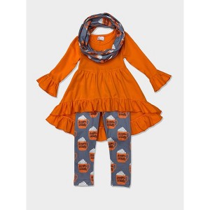 Pumpkin Spice Season Tunic, Scarf and Legging Set Mia Belle Girls - 1 of 4