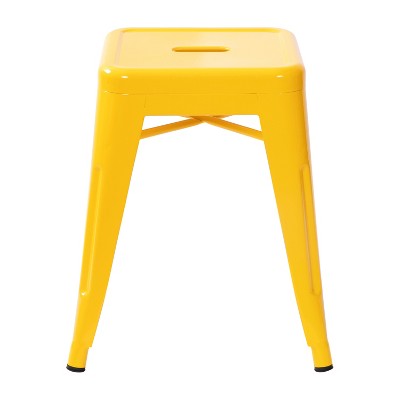 Yellow Stackable Metal Bistro Stools, Set of 4