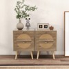 Tangkula Rattan Nightstand Set of 2 End Side Table with 2 Rattan Drawers Pine Wood Legs Wood Accent Table - 2 of 4