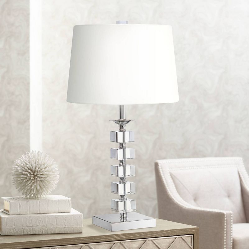 Vienna Full Spectrum Modern Table Lamp 25" High Clear Stacked Cubes Crystal White Fabric Drum Shade for Bedroom Living Room House Home Bedside Office, 2 of 6