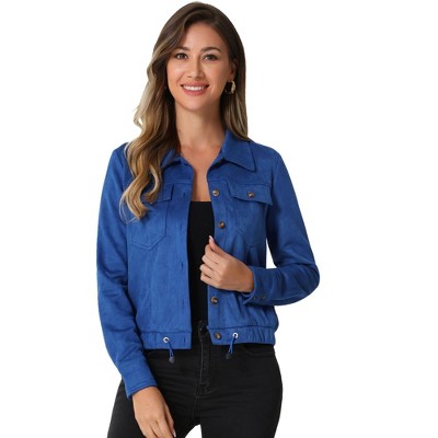INSPIRE CHIC Women's Faux Suede Casual Spread Collar Button Up Biker Moto Jacket