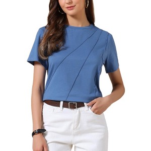 INSPIRE CHIC Women's Short Sleeve Crew Neck Line Decor Lightweight Stretchy Summer Blouses - 1 of 4