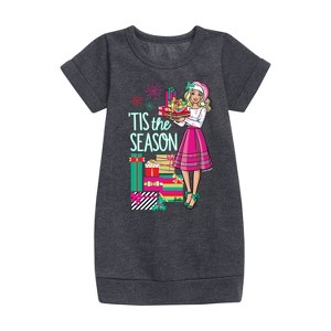 - Barbie - Tis The Season Graphic Short Sleeve Fleece Dress - 1 of 3