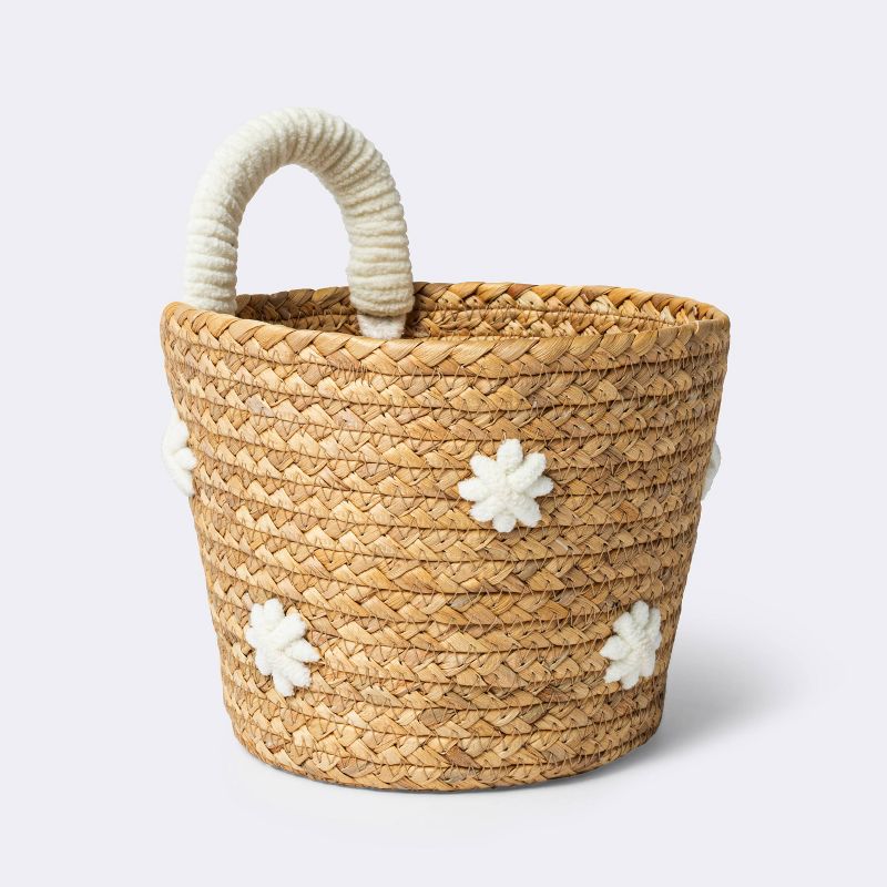 Braided Water Hyacinth with Tufted Embroidery Small Round Storage Basket - Cloud Island&#8482;, 1 of 6