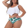 Agnes Orinda Women's Plus Size U Neck Leaf Ruffles Hem Two-Piece Bikini Sets - image 2 of 4