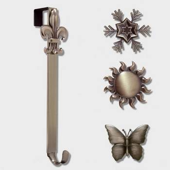 Haute Decor Christmas Adjustable Wreath Hanger with Icon Bundle Bronze Butterfly/Sun/Snowflake/Fleur de lis