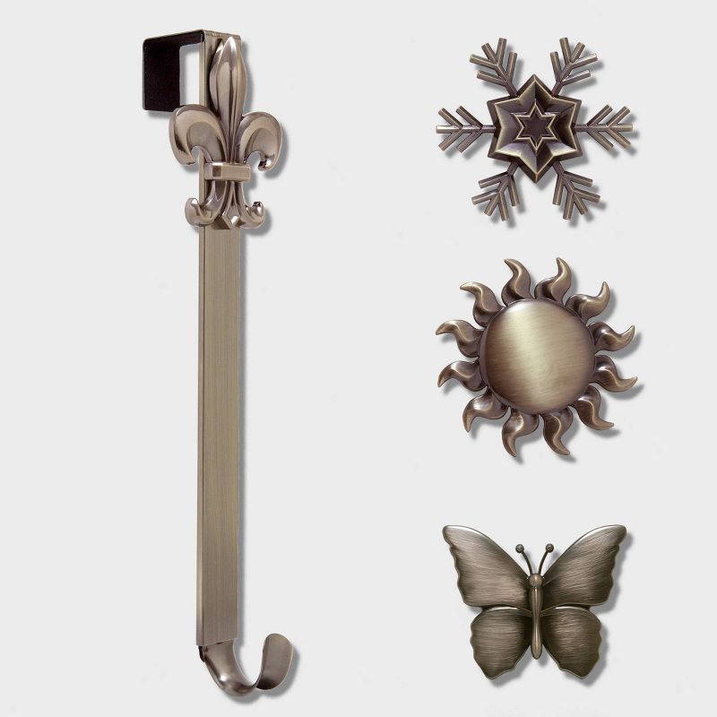 Haute Decor Christmas Adjustable Wreath Hanger with Icon Bundle Bronze Butterfly/Sun/Snowflake/Fleur de lis, 1 of 7