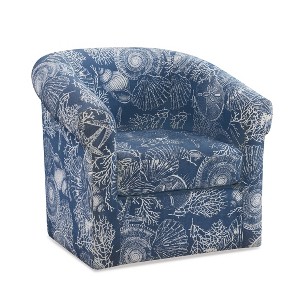 Powell Monahan Costal Roll Arm Swivel Club Chair Blue: Upholstered Polyester, No Assembly Required - 1 of 4