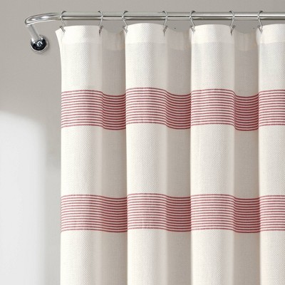 Creative Co-op Shower Curtain with Red Stripes