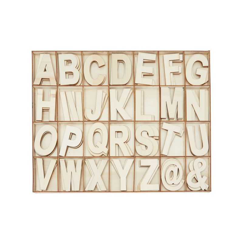 Bright Creations 112 Piece Unfinished Wooden Alphabet Letters, Symbols, Storage Tray, 3 in., 1 of 6