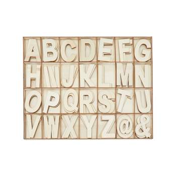Bright Creations 112 Piece Unfinished Wooden Alphabet Letters, Symbols, Storage Tray, 3 in.