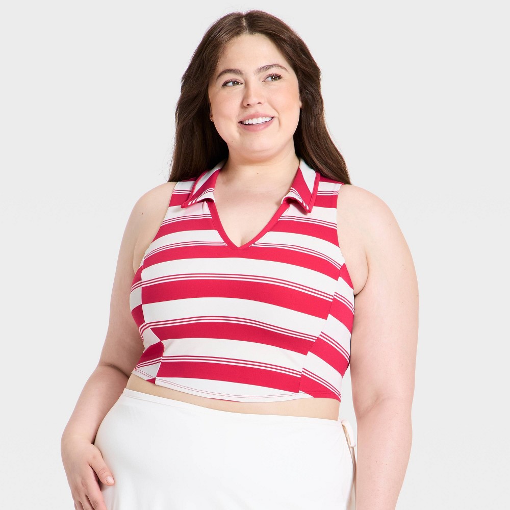 Women's Everyday Soft Light Support Polo Sports Bra - All In Motion™ Red/White Striped 1X