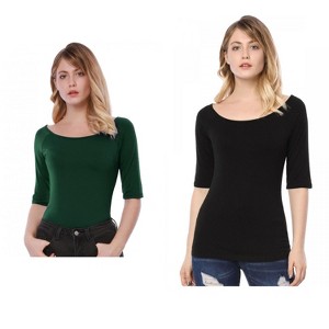 Allegra K Women's Half Sleeves Scoop Neck Fitted Layering Soft T-Shirt 2 Packs - 1 of 4
