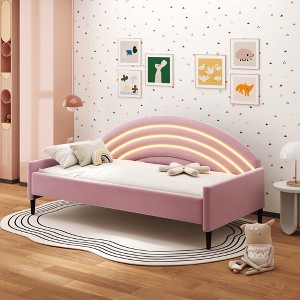 Twin/Full Size Upholstered Daybed with Lights, Pink-ModernLuxe - 1 of 4