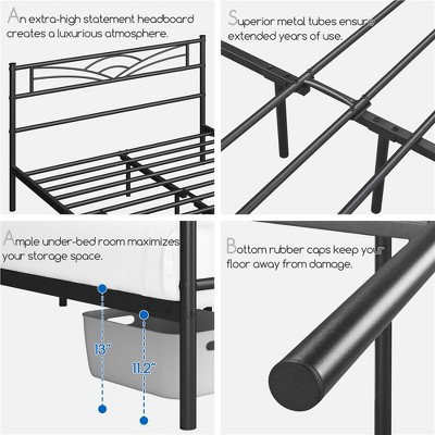 Queen Black Metal Platform Bed Frame with Cloud-Inspired Headboard