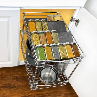 Medium Silver Metallic 4-Tier Spice Drawer Organizer