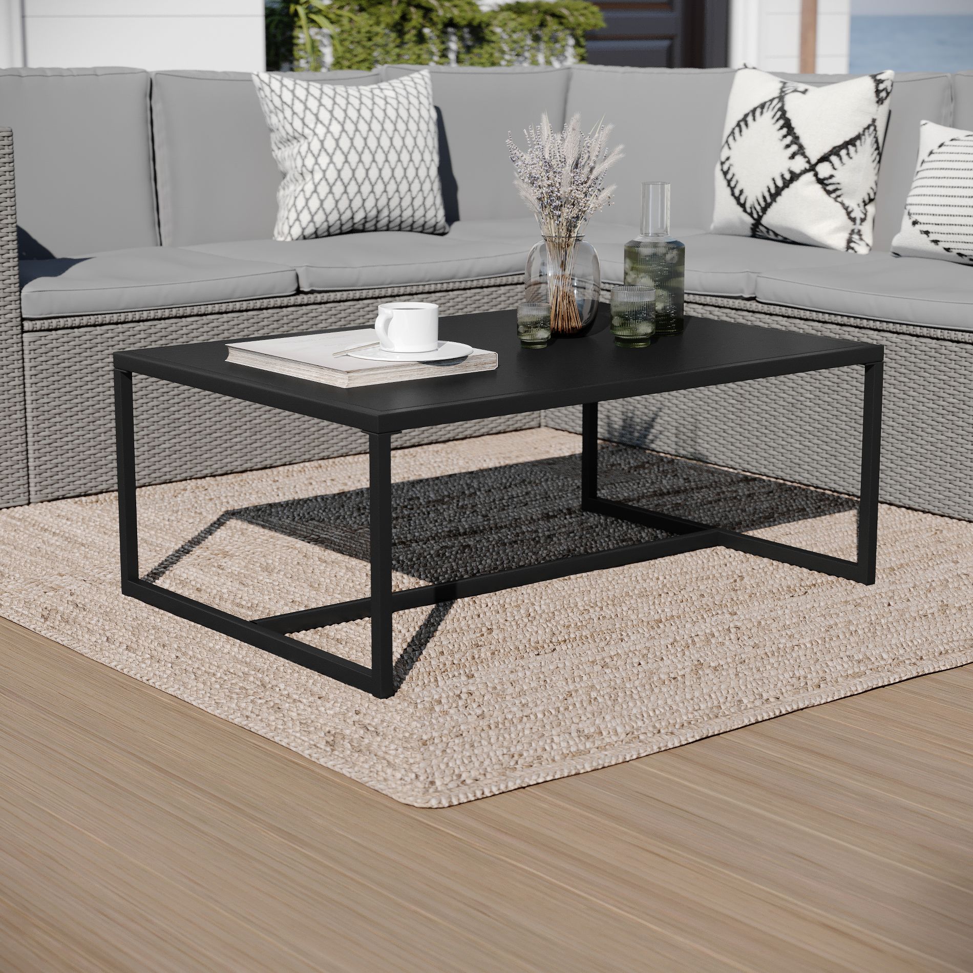 Merrick Lane All-Weather Patio Coffee Table, Black