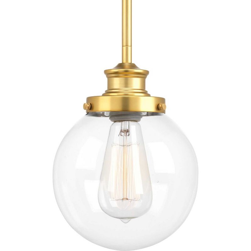 Progress Lighting Penn 1-Light Pendant, Steel, Natural Brass, Clear Glass Sphere, Canopy Included, 7", 2 of 6
