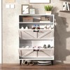 Shoe Cabinet, Barn Door Design Shoe Organizer with 2 Tier Flip Drawers & Open Storage Shelf, Free Standing Shoe Rack Cabinet for Entryway, Hallway - 3 of 4