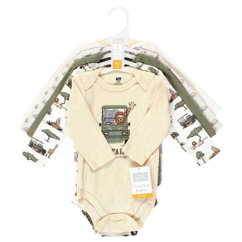Hudson Baby Cotton Long-Sleeve Bodysuits, Going On Safari 5-Pack, 2 of 8