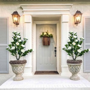 Artificial Topiary Ball Trees with Metal Stakes, UV-Resistant PE Fake Plants with Begonia Flowers for Indoor Outdoor Decor - 1 of 4