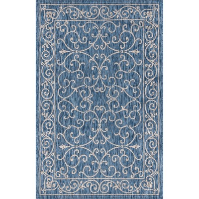 Charleston Filigree Navy/Gray Synthetic 8x10 Indoor/Outdoor Rug