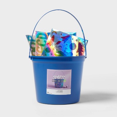 8"x9" Round Plastic Easter Bucket with Stickers Dark Blue - Spritz™