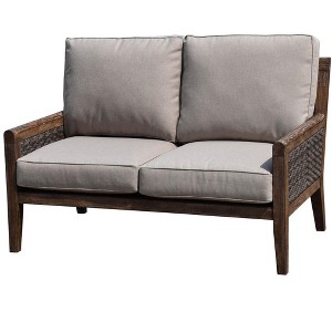 Courtyard Casual Bermuda FSC Teak  Loveseat  FSC FSC Teak Rustic Taupe Stain with Weathered Gray Wicker  Fully Assembled - 1 of 4