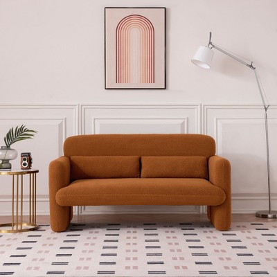 59-Inch Loveseat Sofa with Lamb Fleece Fabric, 2-Seater Comfort Design, Dark Orange