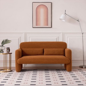 59-Inch Loveseat Sofa with Lamb Fleece Fabric, 2-Seater Comfort Design, Dark Orange - 1 of 4