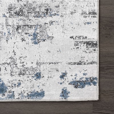 Reversible Abstract Gray Synthetic 4' x 6' Easy-Care Area Rug
