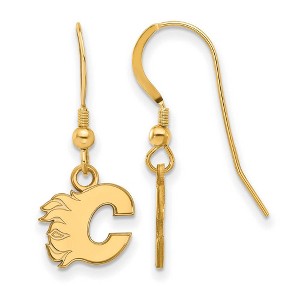Black Bow Jewelry 14k Yellow Gold Plated Sterling Silver Calgary Flames NHL Dangle Earrings - 1 of 3