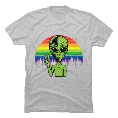 Adult Design By Humans Alien Peace Pride Retro Stripes By Tomoken T-Shirt