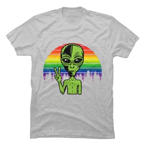 Adult Design By Humans Alien Peace Pride Retro Stripes By Tomoken T-Shirt - 1 of 2