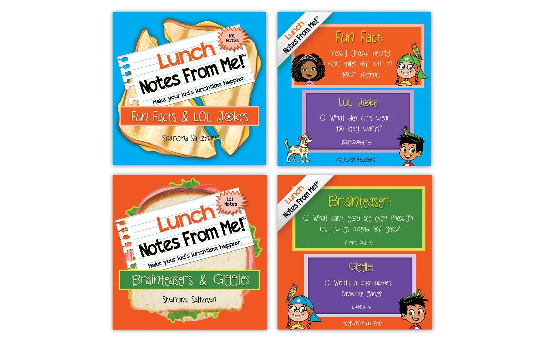 MyWish4U Back to School 2pk Kids' Lunch Box Notes, Fun Facts and LOL Jokes with Brainteasers and Giggles - 200 notes